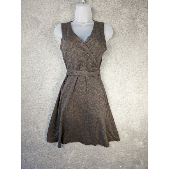 Toad & Co Small Womens Organic Cotton Waist Tie V-Neck Brown Midi Dress Pockets - Picture 7 of 12